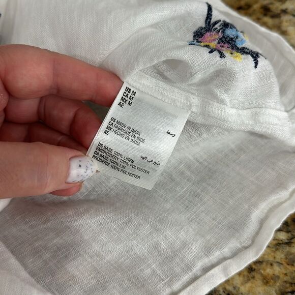 ❤️Last Chance Charter Club Luxury Linen Embroidered 3/4 Sleeve Blouse Top Size M - Picture 7 of 11